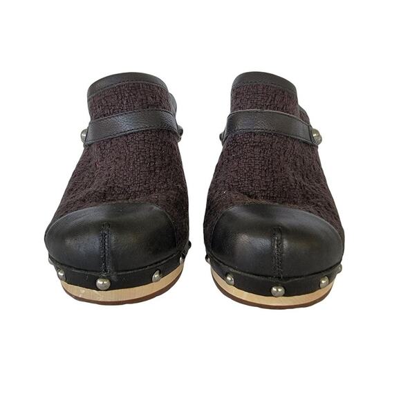 UGG Textile and Leather Slip On Wooden Heel Clogs Womens Size 9 Black - Picture 3 of 15